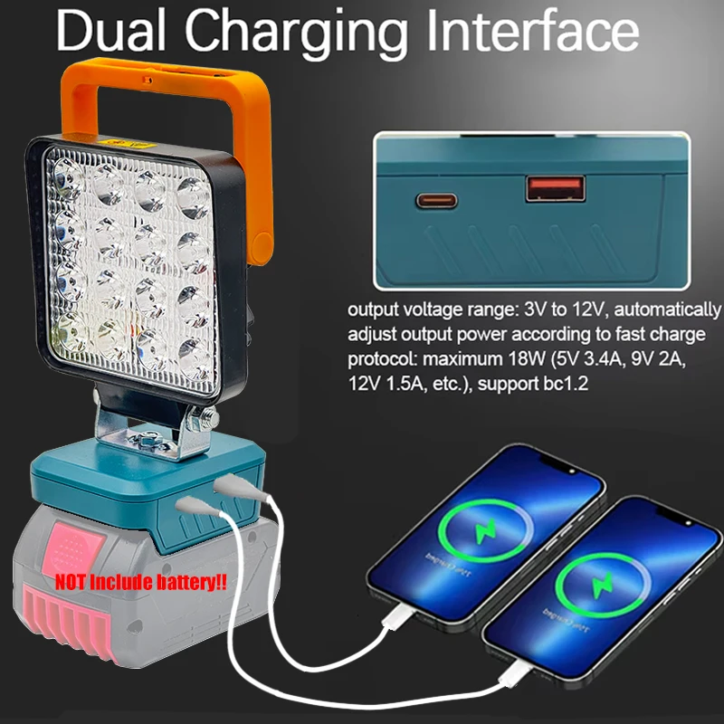 ملحقات الإضاءة لديوالت لماكيتا بطارية ليثيوم لبوش لميلووكي لبطارية M18 ضوء العمل الشعلة مصباح التخييم #4