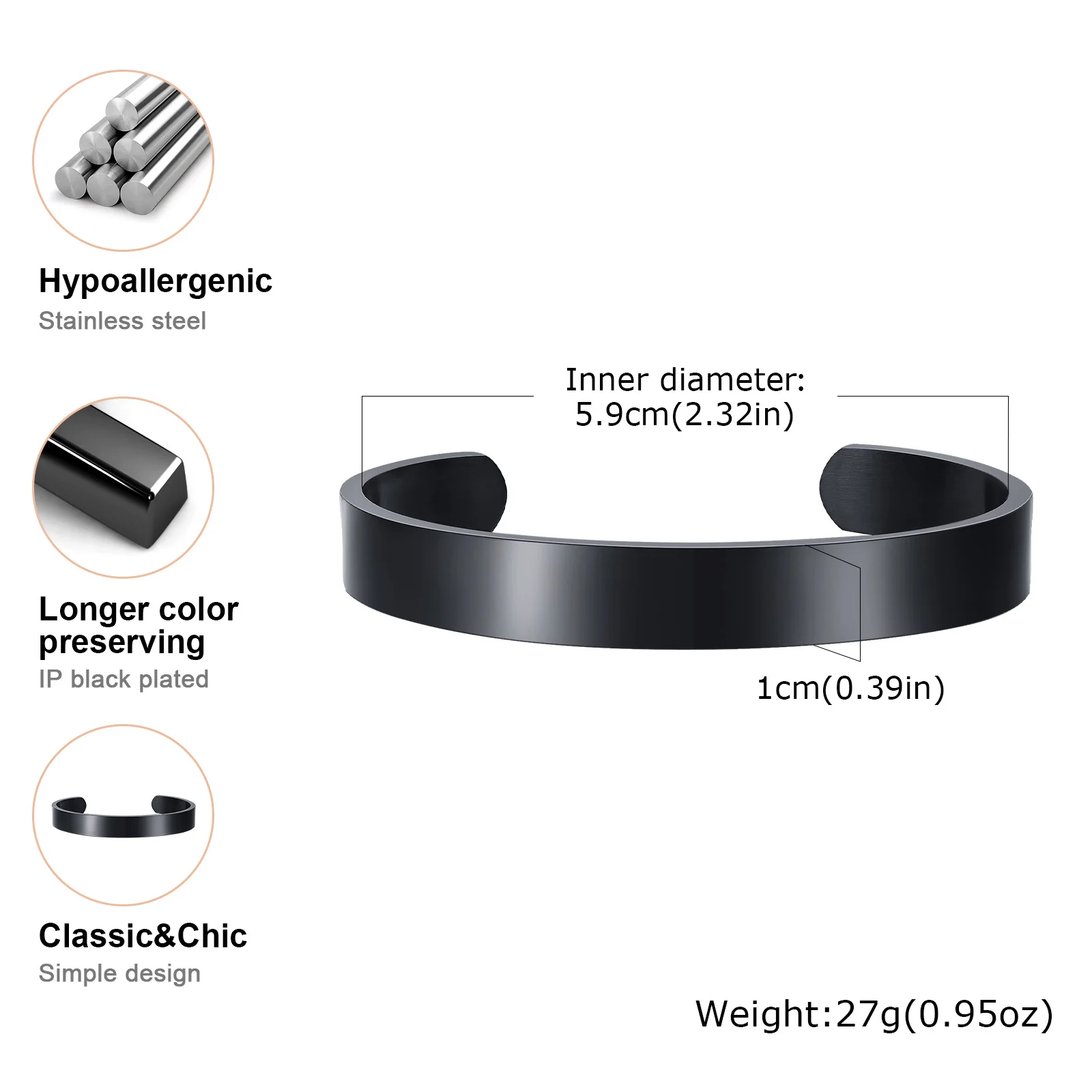 Vnox Simple 3mm-10mm Bangles for Women Men, Classic Glossy Stainless Steel Open Cuff Bracelets, Unisex Plain Wristband image 3