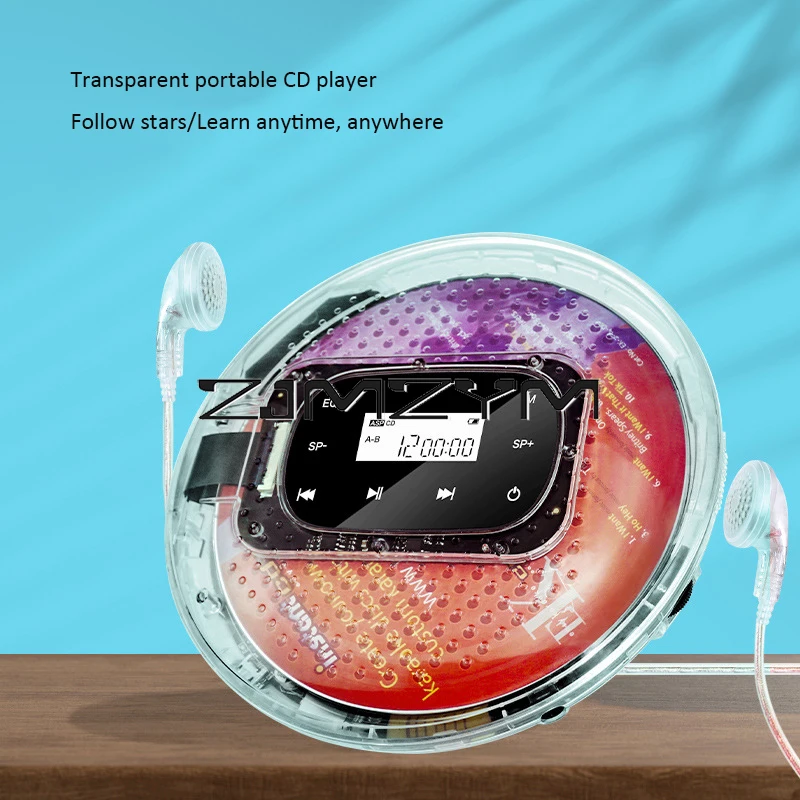 Portable Round CD Player with Headphone HiFi- Music Player Built-in Speaker Touch-Screen Walkman Discman Player Support TF Card