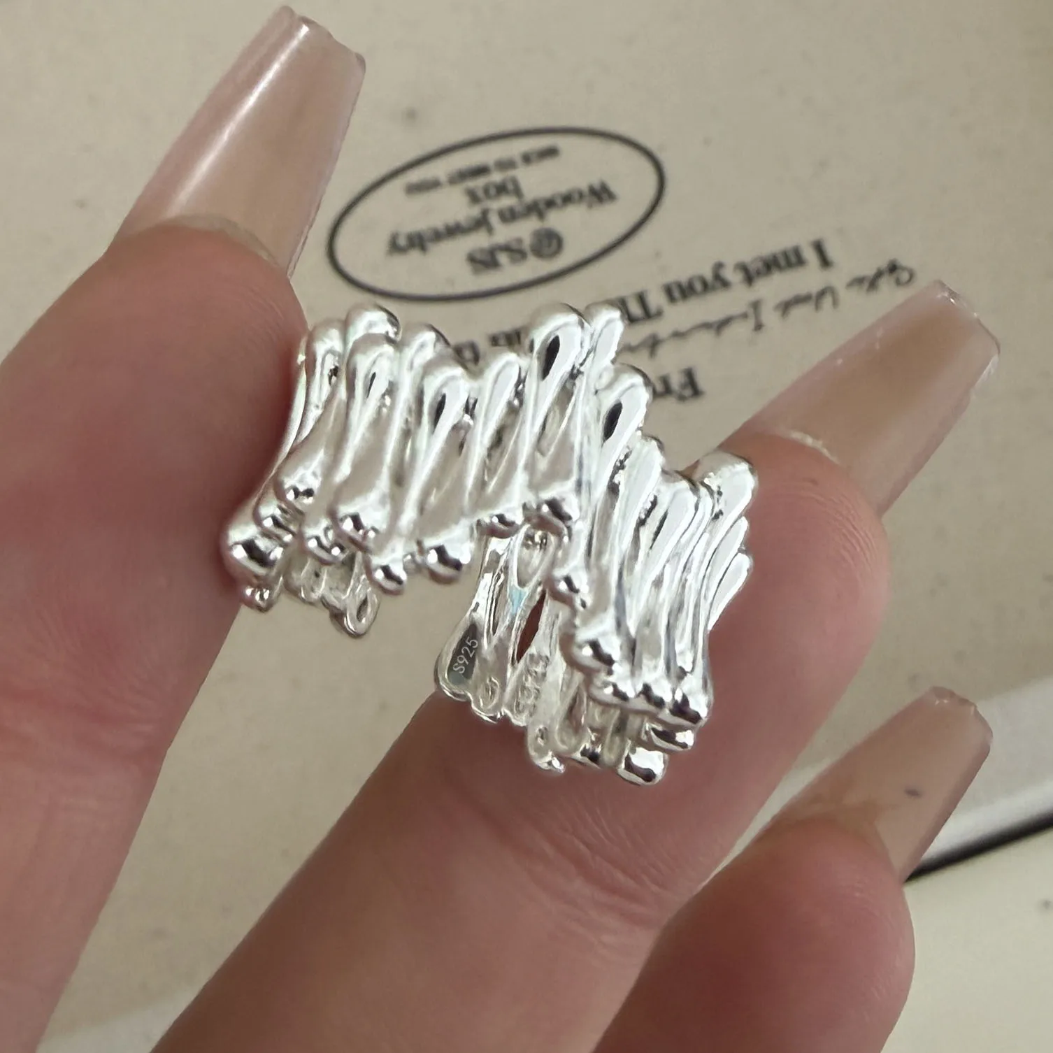 925 Sterling Silver Rings For Women Simple Vintage Handmade Adjustable Finger Strip Bar Ring Fashion Band Female Bijoux Gift