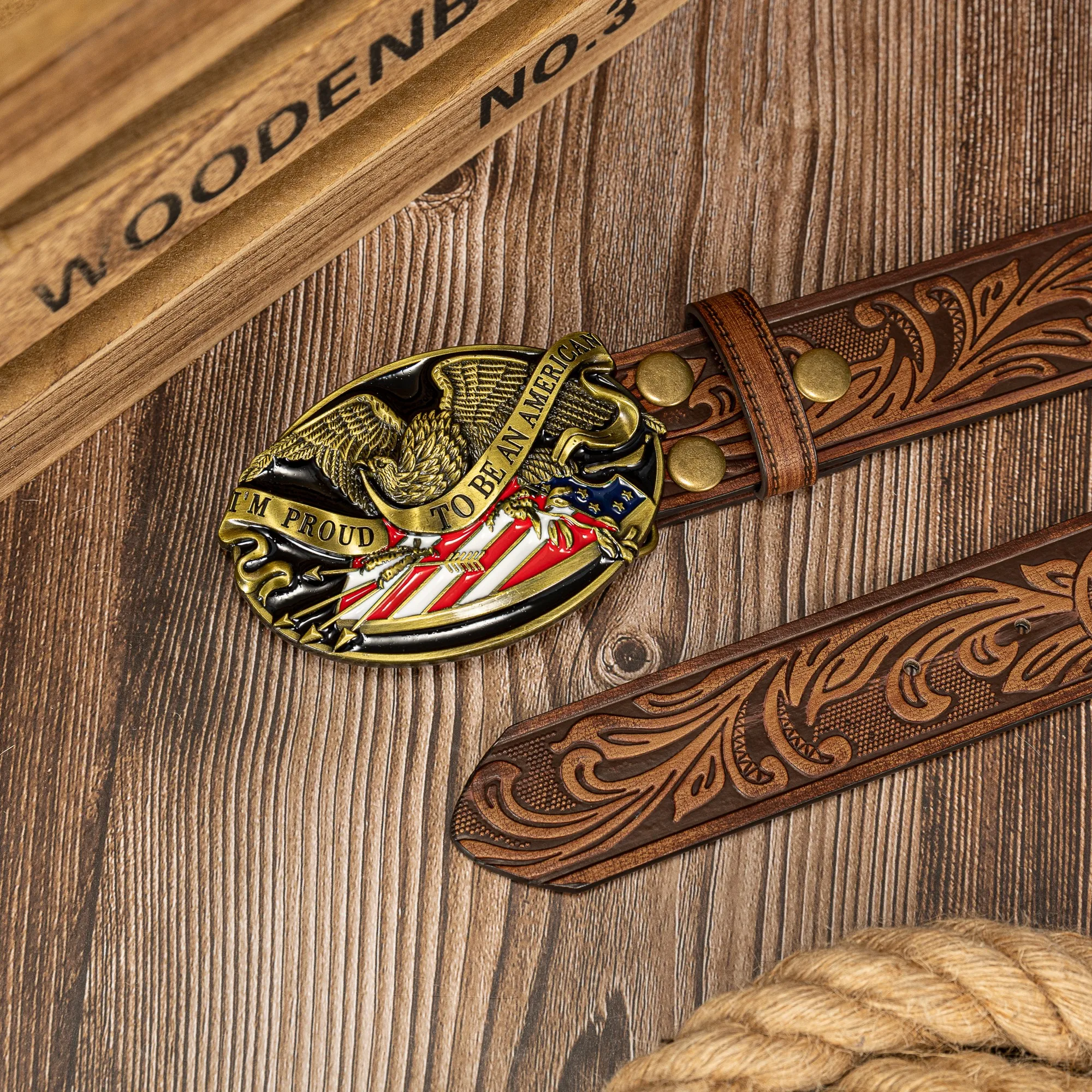 Eagle Head Oval Large Buckle Trendy Versatile Distressed Phoenix Tail Pattern PU Embossed Button Belt