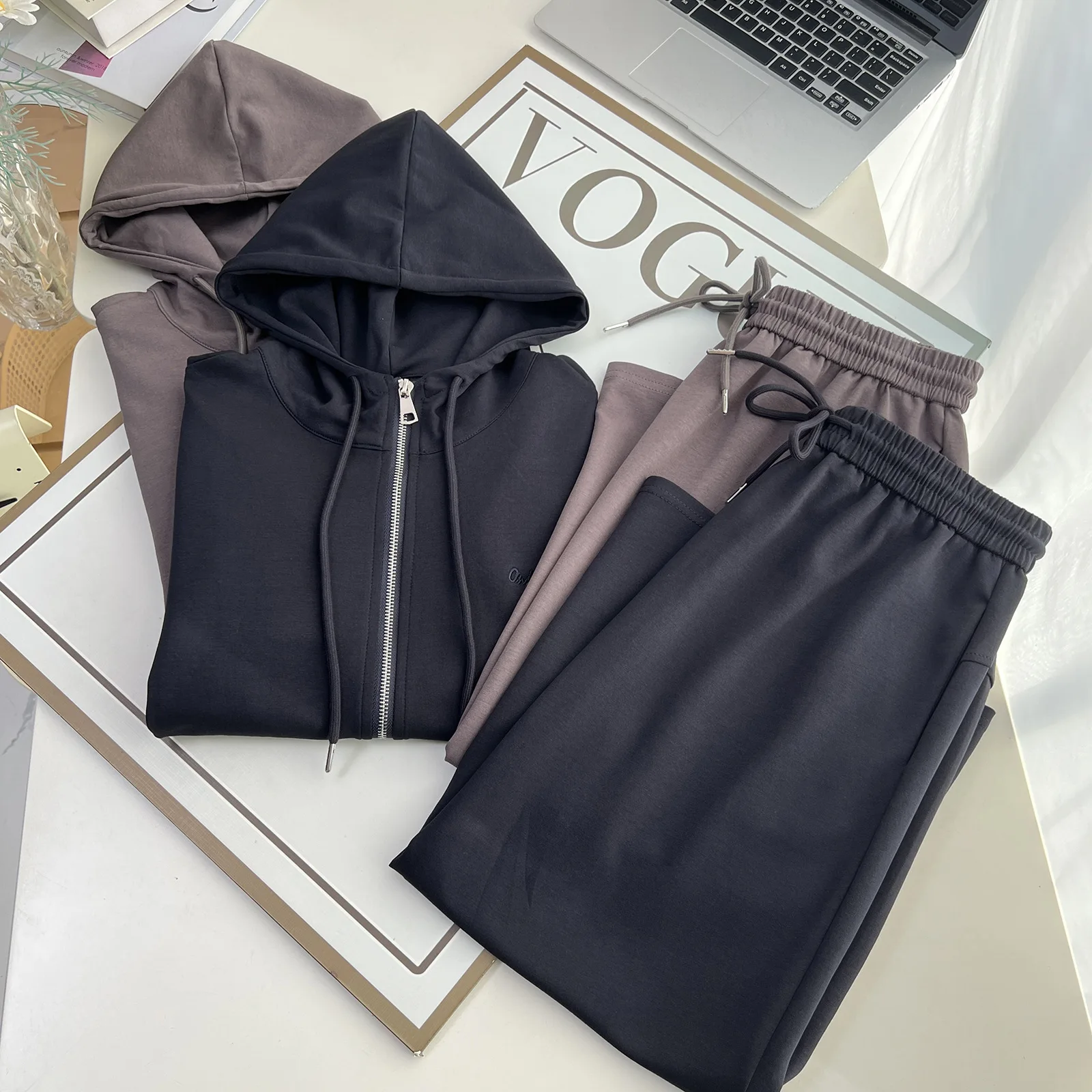 XXXXL moda plus size conjunto feminino outono novas roupas casuais com capuz zíper jaqueta e saia conjunto de duas peças
