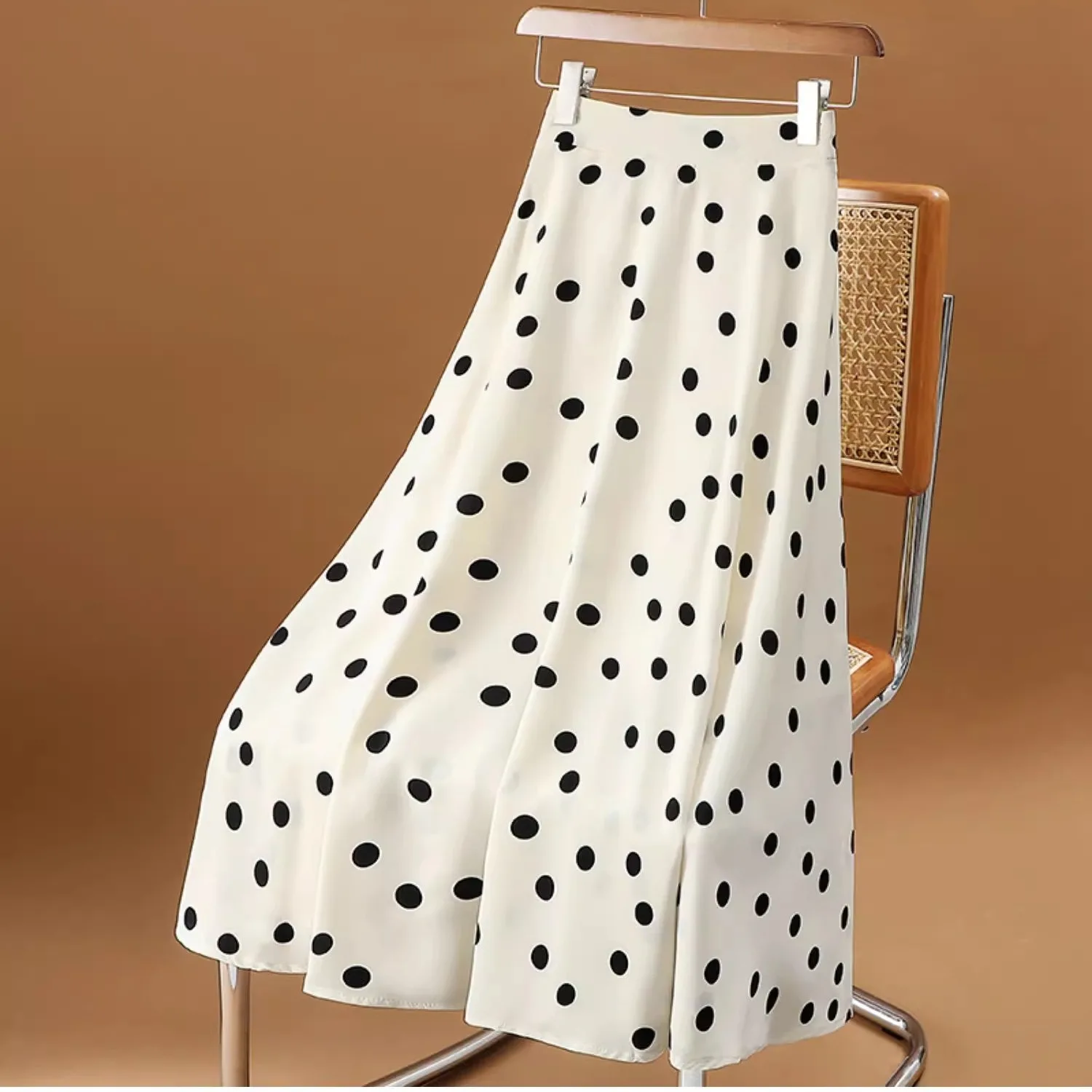 

High Waist A-Line Midi Skirt Women's Premium European Sle Wave Dot Chiffon Dra Skirt Wide Hemline Floral Print Skirt