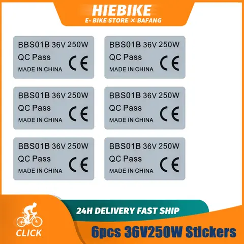 전기 자전거 스티커, Bafang BBS01B BBS02B BBHD 미드 드라이브 모터 Ebike 액세서리, 36V 250W, 6 개