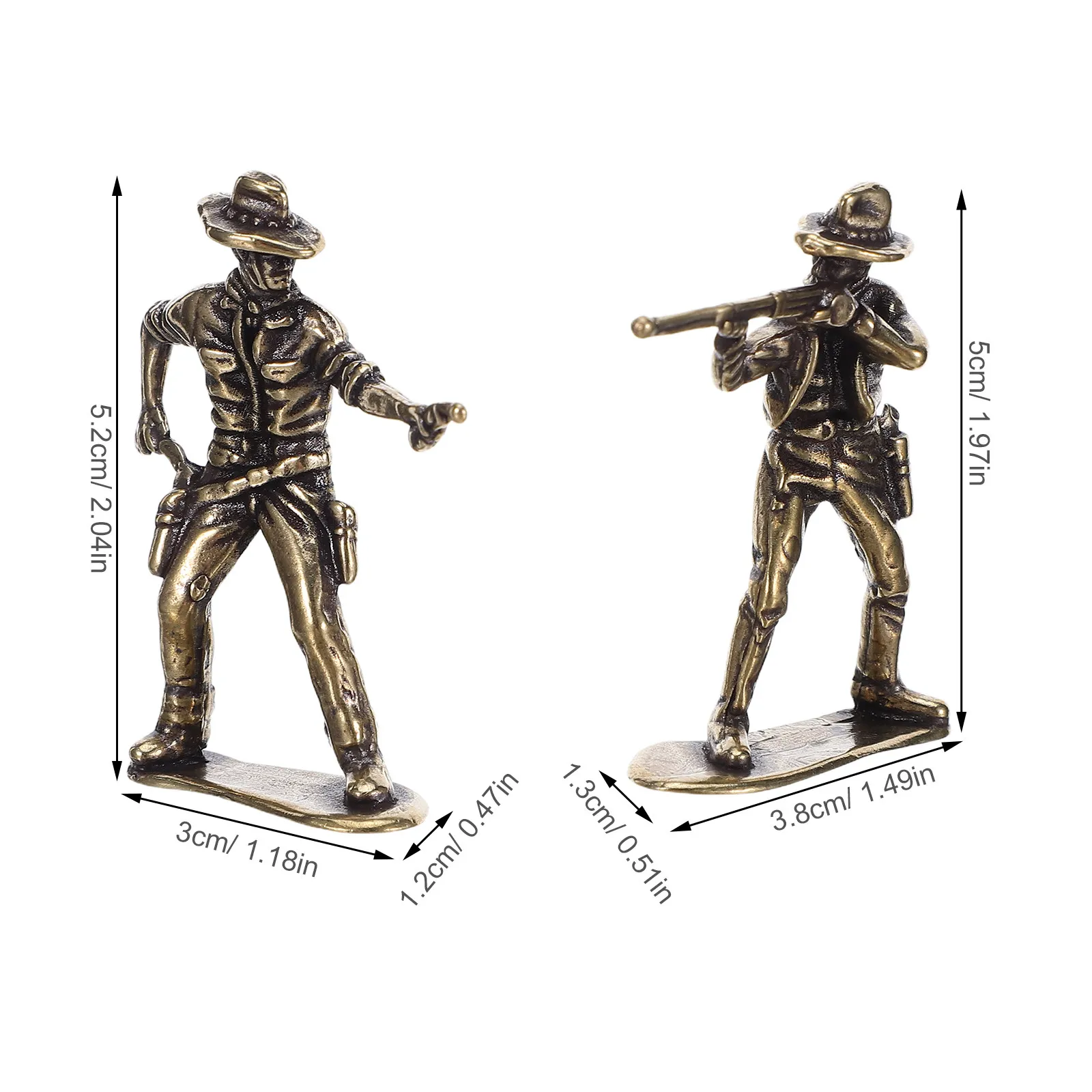 2Pcs Brass Cowboy Wild West Miniature Metal Statues Vintage Duel Scene Home Desk Decor Birthday Party Cake Decoration