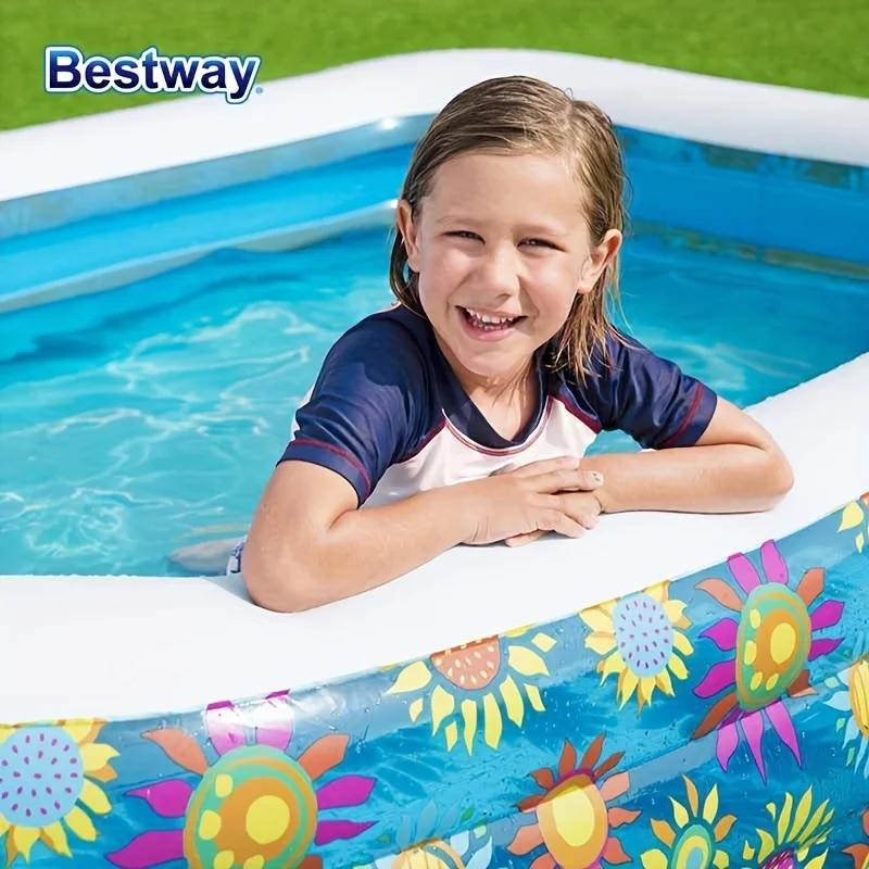 Bestway-Família inflável piscina retangular, adulto, Summer Water Party, 54120, 54121