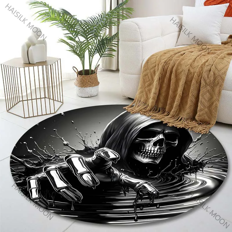 1PC Robotic hand in black liquid Print Round Carpet for Living Room Bedroom Sofa Table Floor Mat Area Rug Luxury Gift