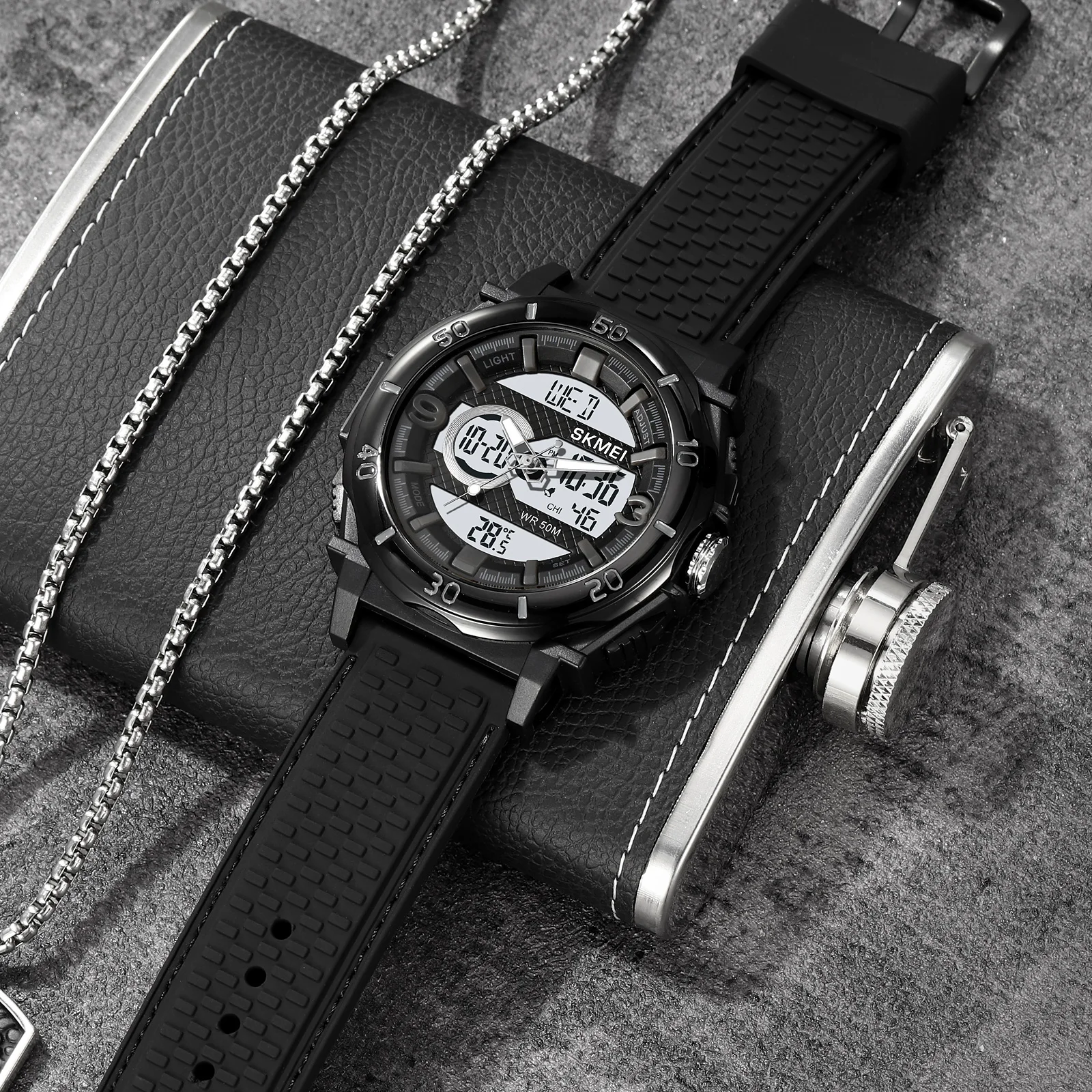 SKMEI 2098 Clock reloj hombre Fashion Digital Sport Watches Mens Multifunctional thermometer Countdown Calendar Men Wristwatch