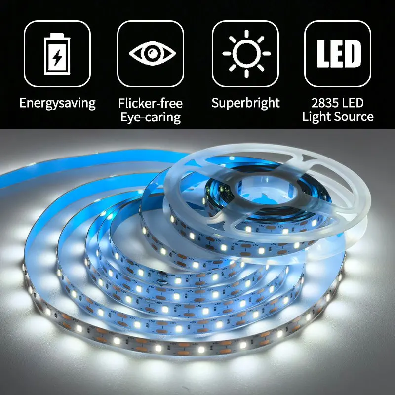 USB 2835 LED Strip Light High Brightness Cuttable Flexible DIY Light For Shelf Lighting Kitchen Bedroom TV Backlight Home Decor