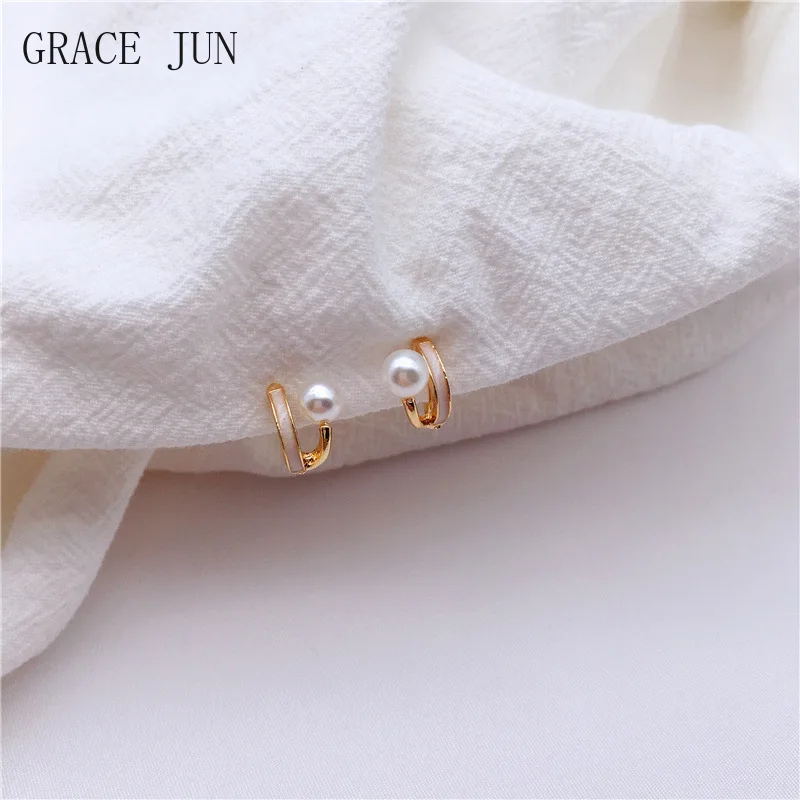 Korean Style Gold Color Pearl Mosquito Coil Spiral Clip on Earrings No Pierced Cute Fashion Comfortable Invisible Cuff Earrings