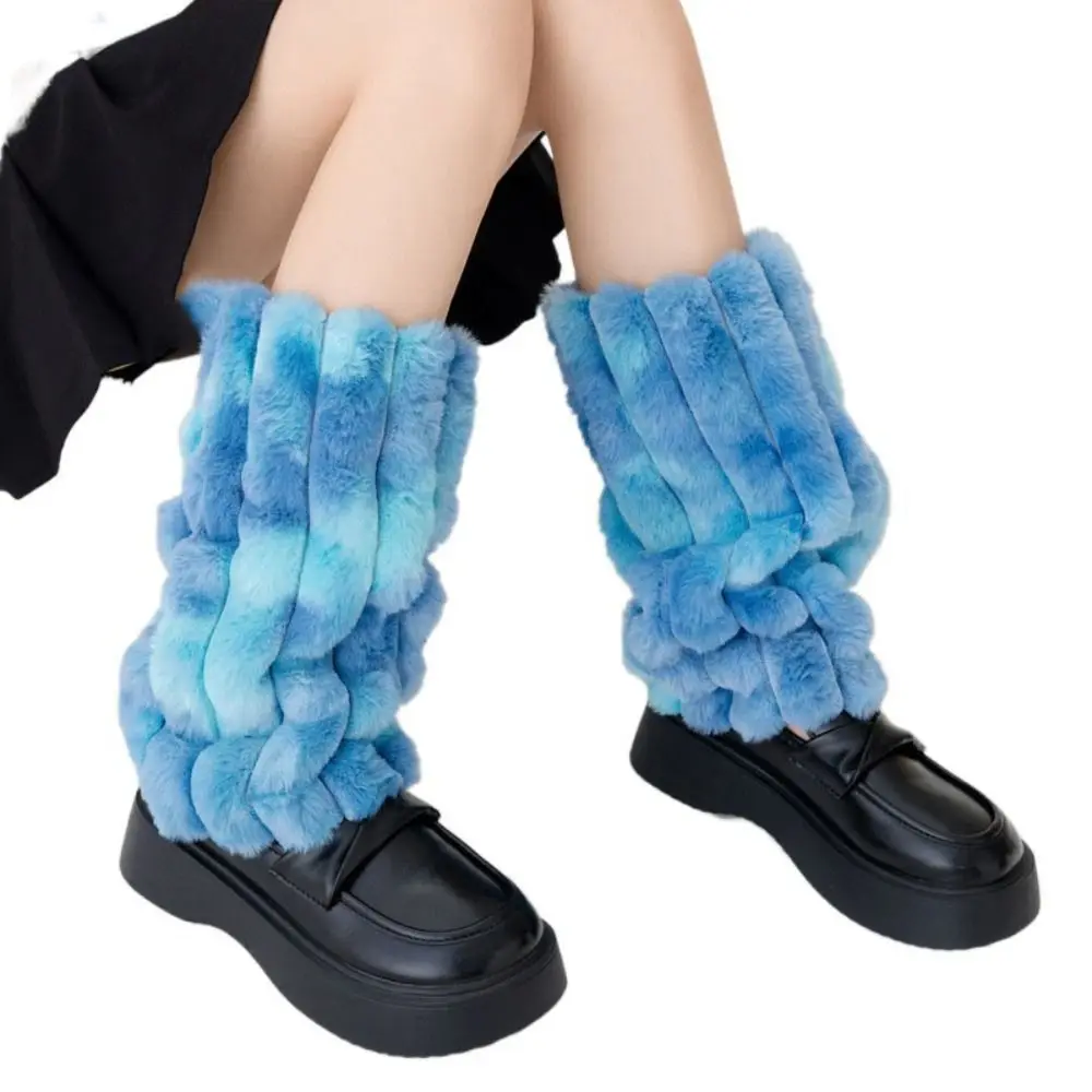 

Sweet Stripe Plush Leg Warmer JK Lolitas Harajuku Knitted Leg Cover Pile Socks Colorful Foot Cover Female