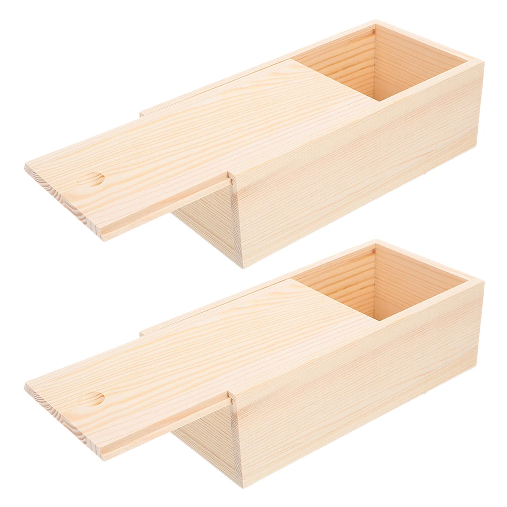 

2pcs Pine Pull-out Storage Box Unfinished Wood Slide Lid Craft Keepsake Jewelry Organizer Crate Small Portable for Storage