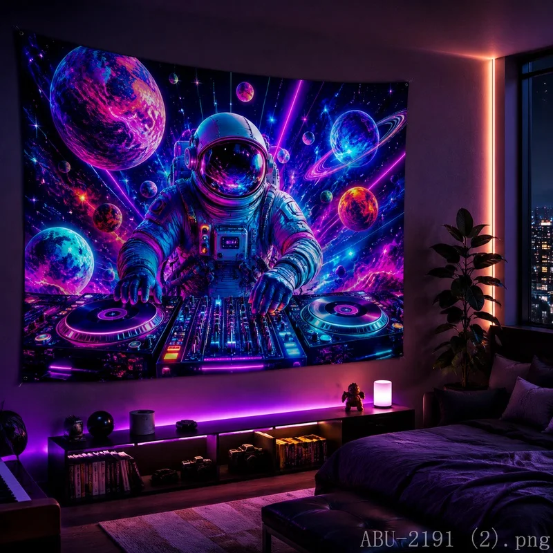 VIKAMA Astronaut Blacklight Glow Tapestry Wall Hanging, Soft Touch Print, Wall Art for Bedroom Dorm Party Game Room Bar Decor