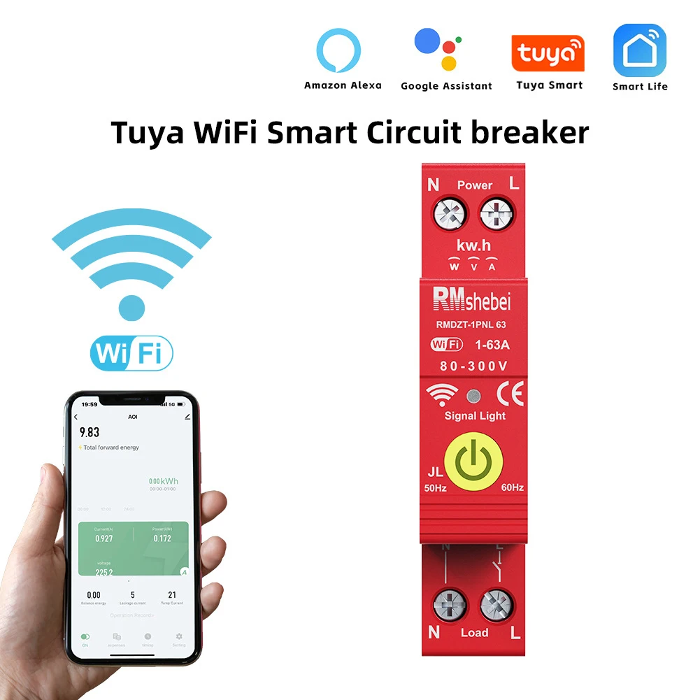 Tuya WiFi Intelligent Circuit Breaker Reclosing Timer Din-rail Mounting Reclose Switch Automatic Reclosure Protector