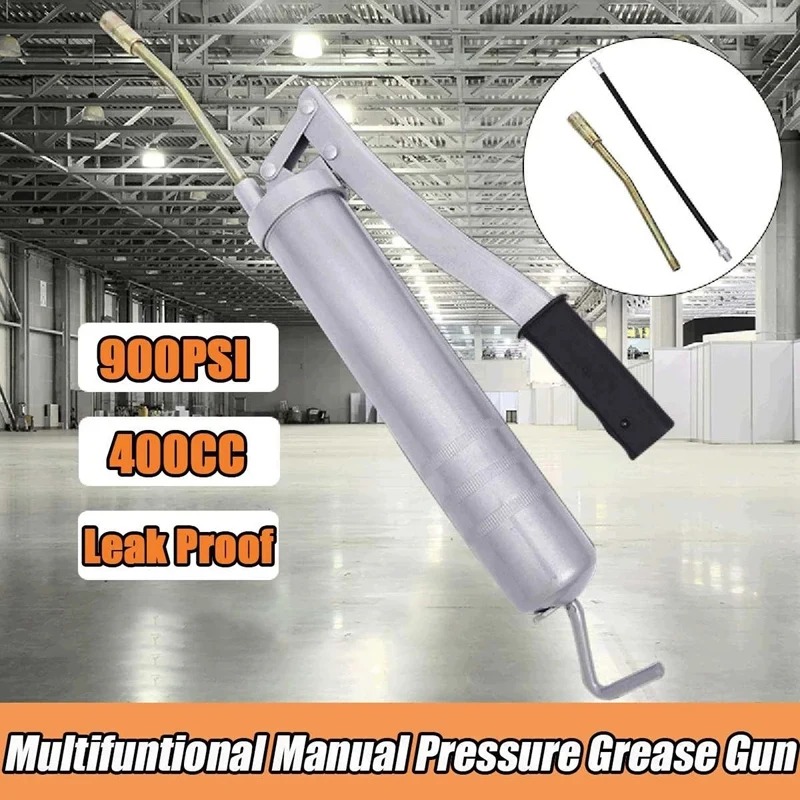 400Cc Heavy Duty 9000PSI Lever Action Grease Tool Grip One Handed Grease With Metal Extension For Car Industrial Marine