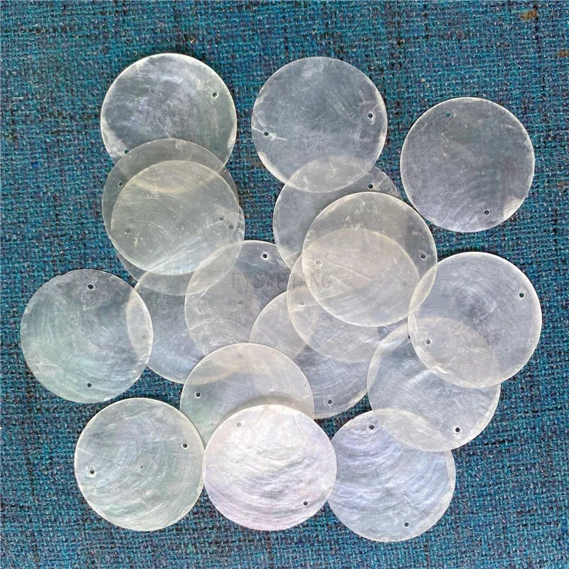 

100pcs Natural Shell Discs 50mm Double Hole Shell Raw Materials Soft Shell DIY Lamp Wind Chime Accessories Translucent Sheet