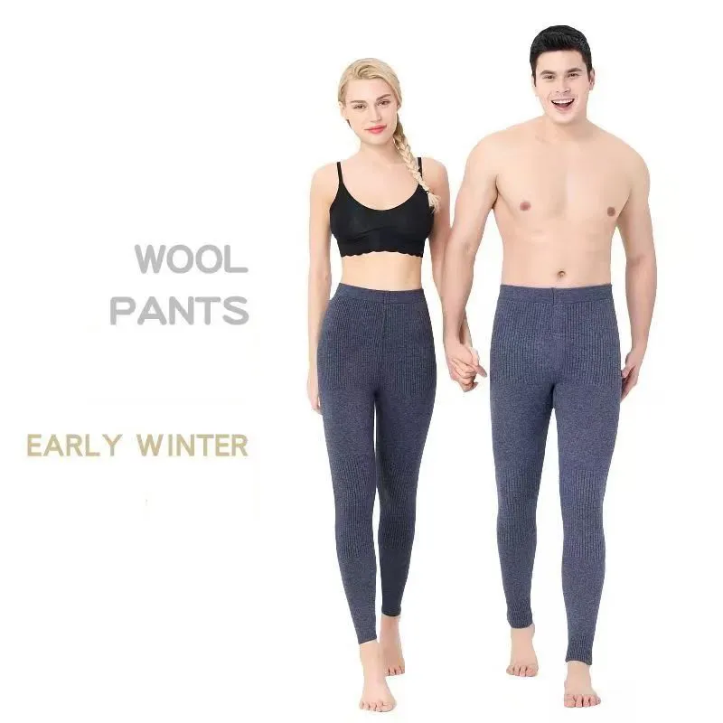 100% Wool Women Winter Warm Pants Men Underwear Thermal Leggings Long johns Man Merino Tights Couple Slim Fit Knitted