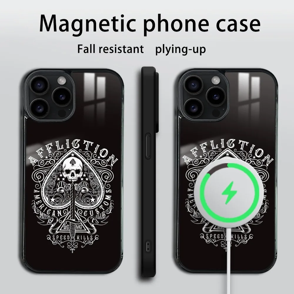 A-Affliction Skull American customs Phone Case For iPhone 16 15 14 13 12 11 Pro Max Plus Mini Magsafe Mirror Wireless Magnetic C