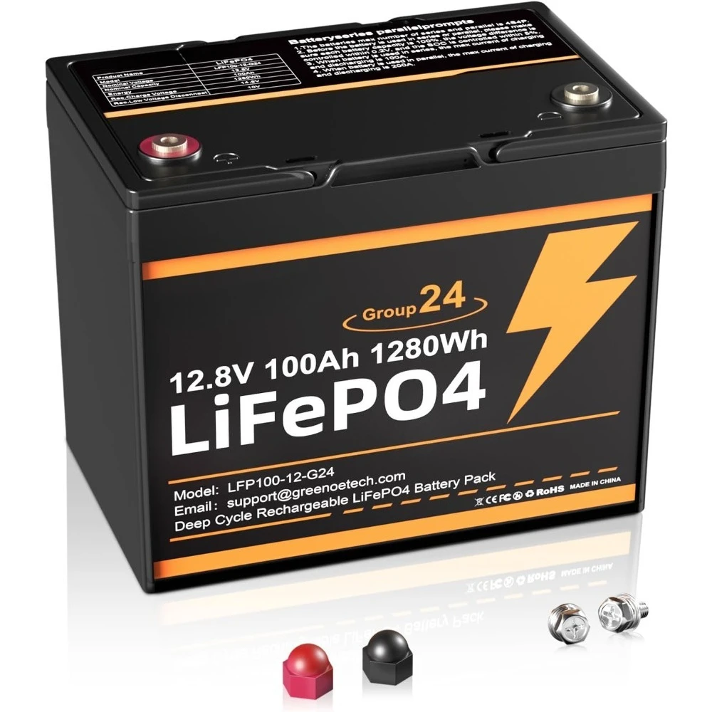 

12V 100Ah LiFePO4 Automotive Battery, 15000+ Deep Cycles, 100A BMS, 21.9lb Lightweight, Group 24 Car Battery Replacement for RV,