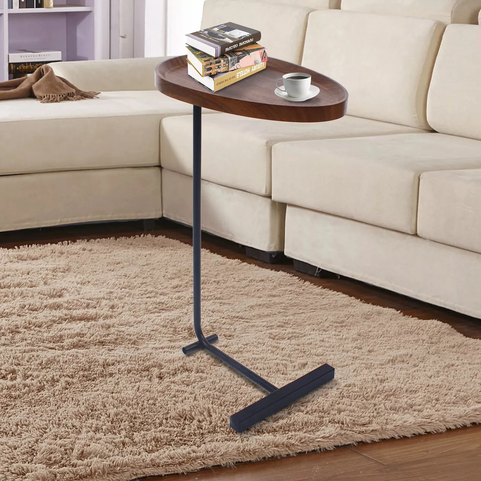 

C-Shaped Narrow End Table - Small Side Table for Sofa, Bed, Bedroom & Living Room