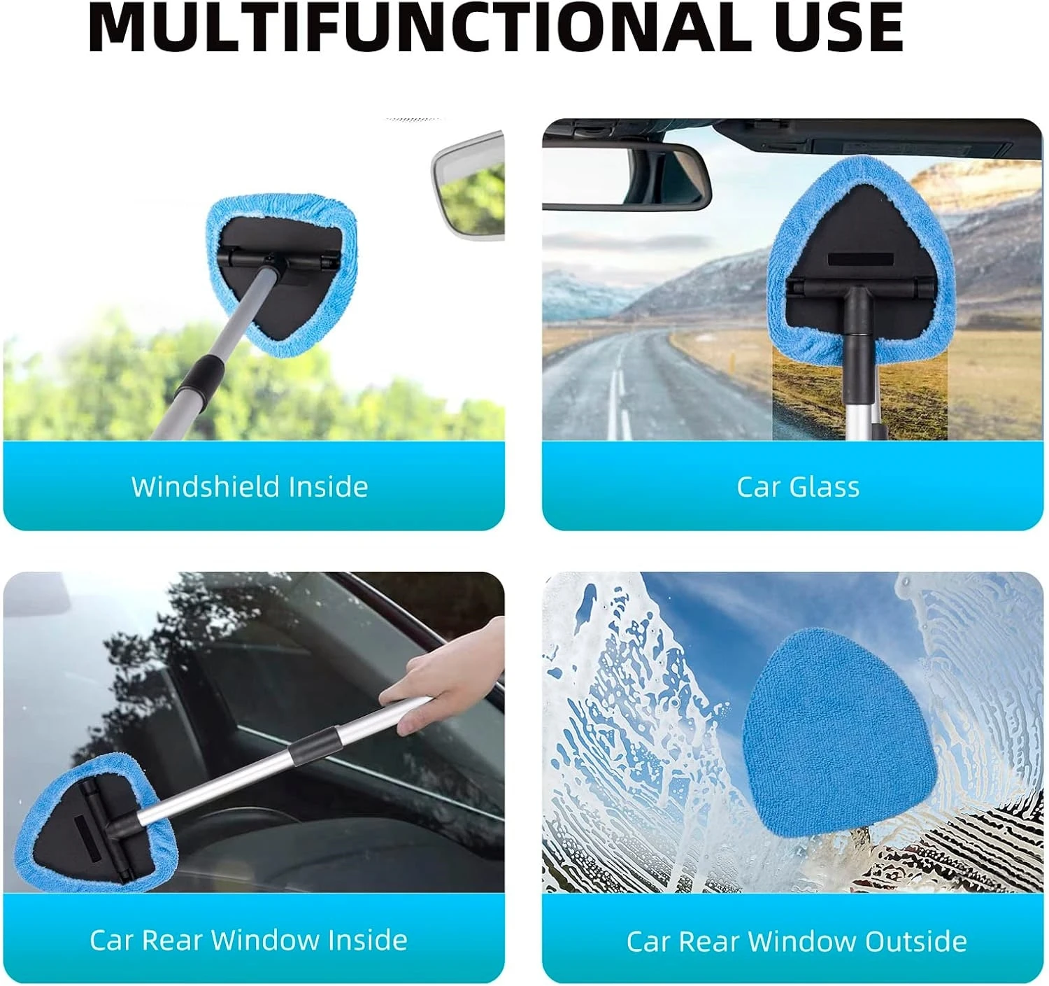 Auto-Windschutzscheibenreiniger, Innenraum-Windschutzscheiben-Reinigungsset mit langem Griff für Fenster, Spiegel, ausziehbares Windschutzscheiben-Reinigungswerkzeug – Detail 6