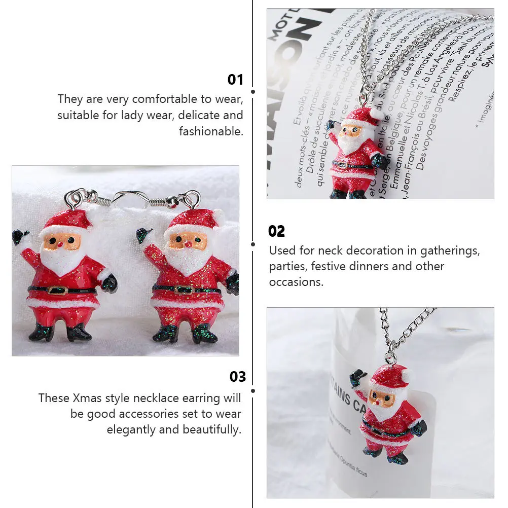 1 مجموعة عيد الميلاد قلادة القرط مجموعة سبيكة عيد الميلاد مجوهرات سانتا كلوز نمط عيد الميلاد حفلة موسيقية عطلة الكرتون قلادة القرط #5