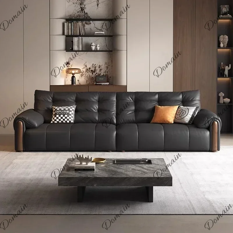 vx Luxury 3person Ottomans Sectional Sofa Neoclassical Solid Wood Decoration Retro First Layer Cowhide Sofa Living Room Black Co