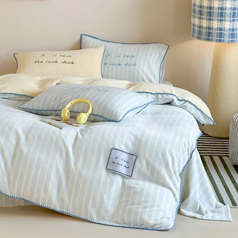 New Milk Velvet Autumn Winter Warm Bedding Set Soft Skin-Friendly Warmth Duvet Cover Set with Bed Sheet Quilt Cover Pillowcases