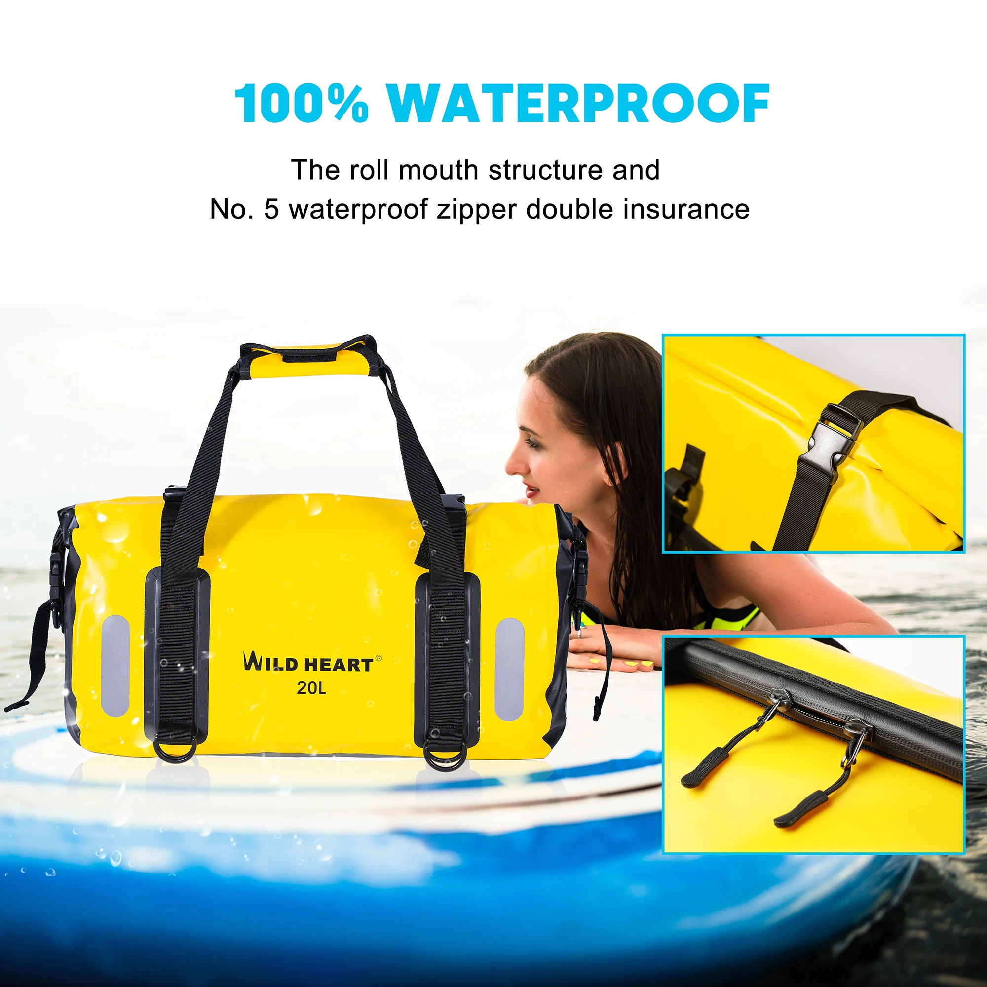 

WILDHEARTWaterproof Bag30LDuffel Bag со сварными швами, плечевыми ремнями, сетчатым карманом для каякинга, кемпинга, катания на лодках, велосипеда, мотора