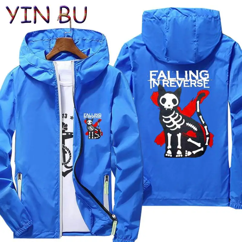 Men Thin Falling In Reverse Structure Hooded Coat Reflective Windbreaker Skin Jacket Unisex Zipper Coat sun protection clothing