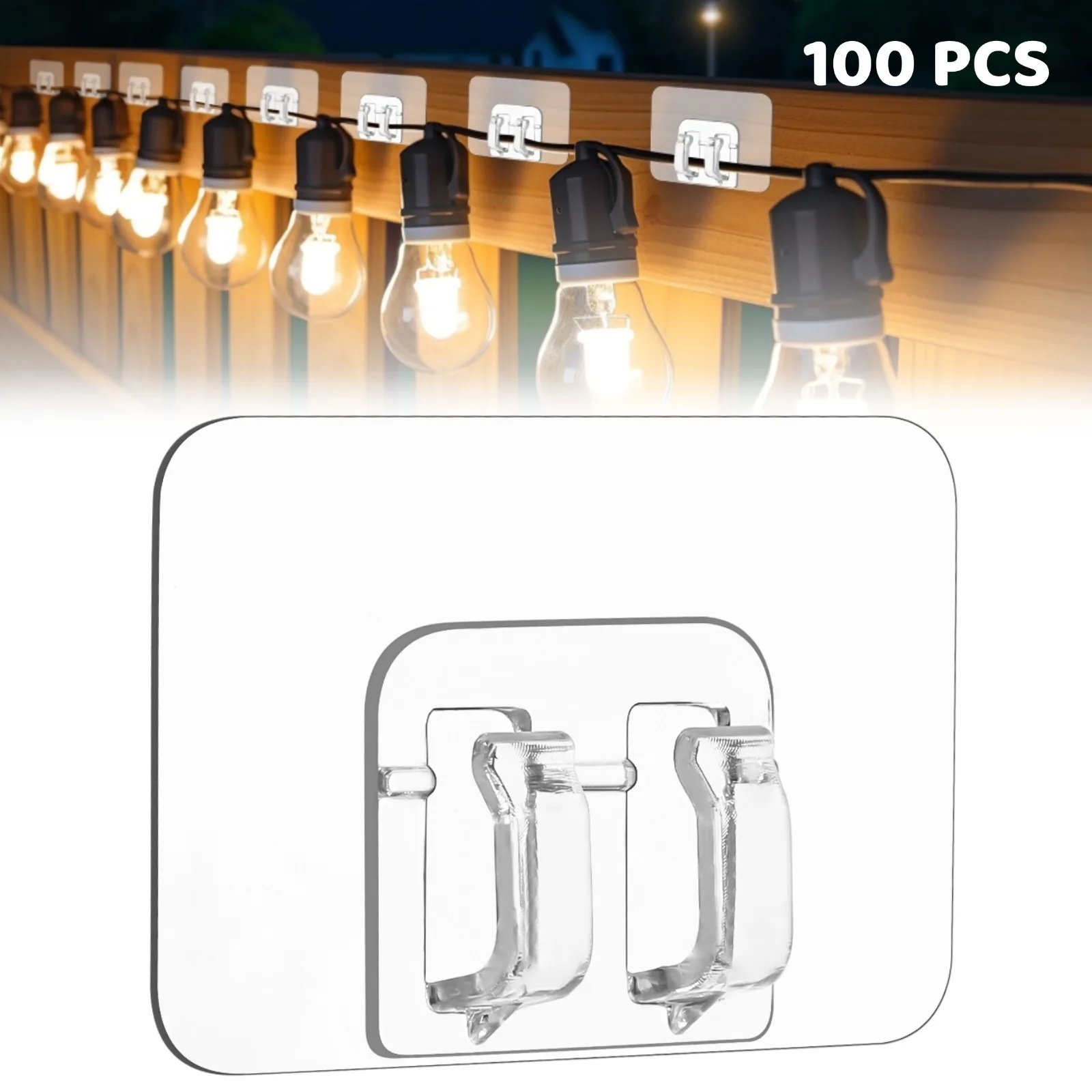 100Pcs String Lights Hooks Outdoor String Light Hooks Adhesive Design Easy Installation Without Drill Perfect For Patio Decor