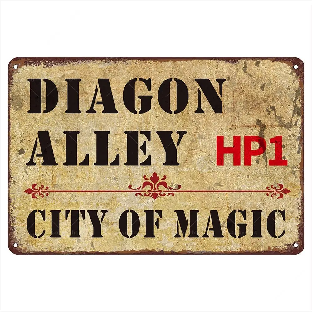 Panneau en étain vintage - Diagon Alley HP1 : La Ville de la Magie - Décoration vintage en étain pour maisons, bureaux et fans de fantasy - Cadeaux pour E