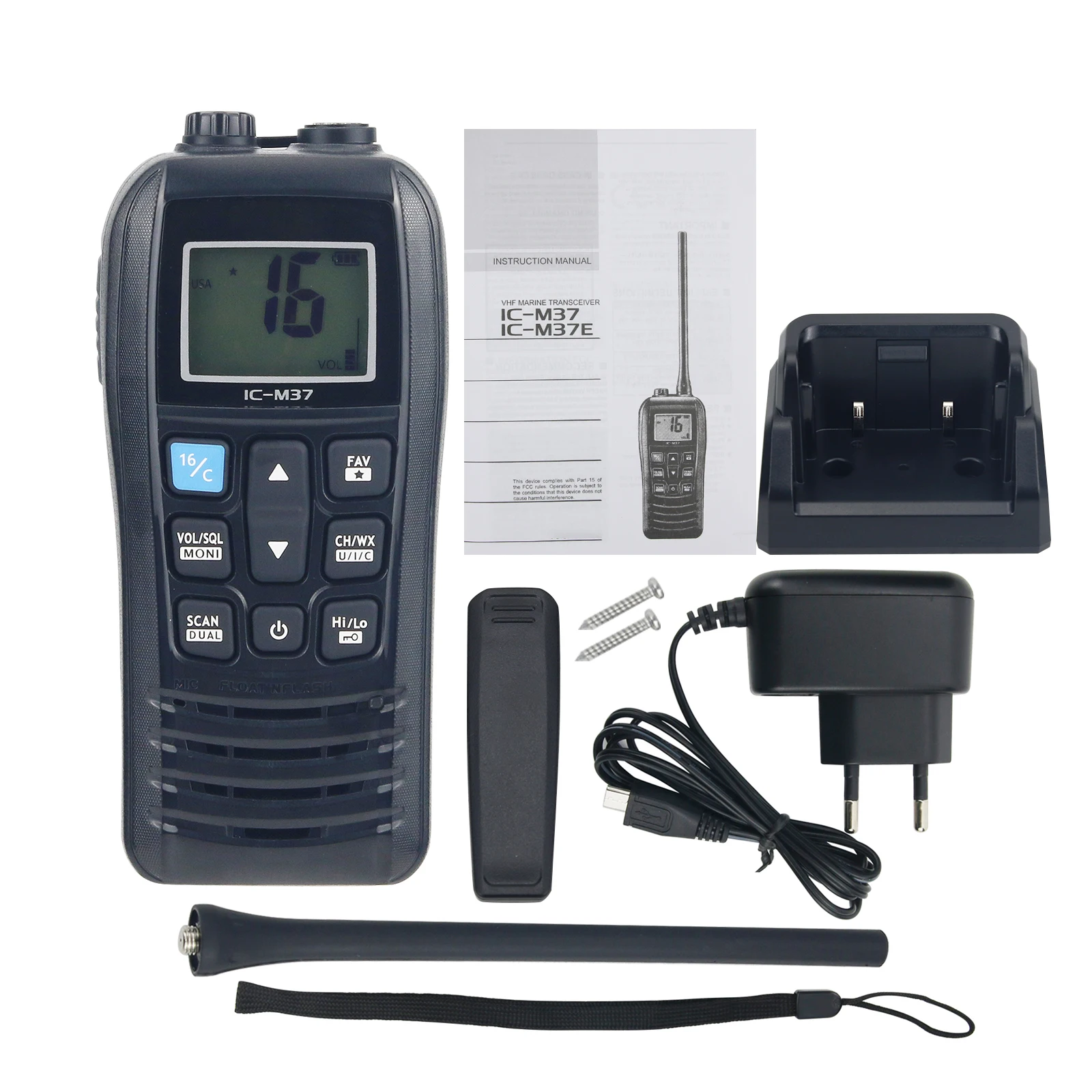 

IC-M37 6W 5KM VHF Transceiver Handheld Marine Transceiver Ship Walkie Talkie VHF Radio