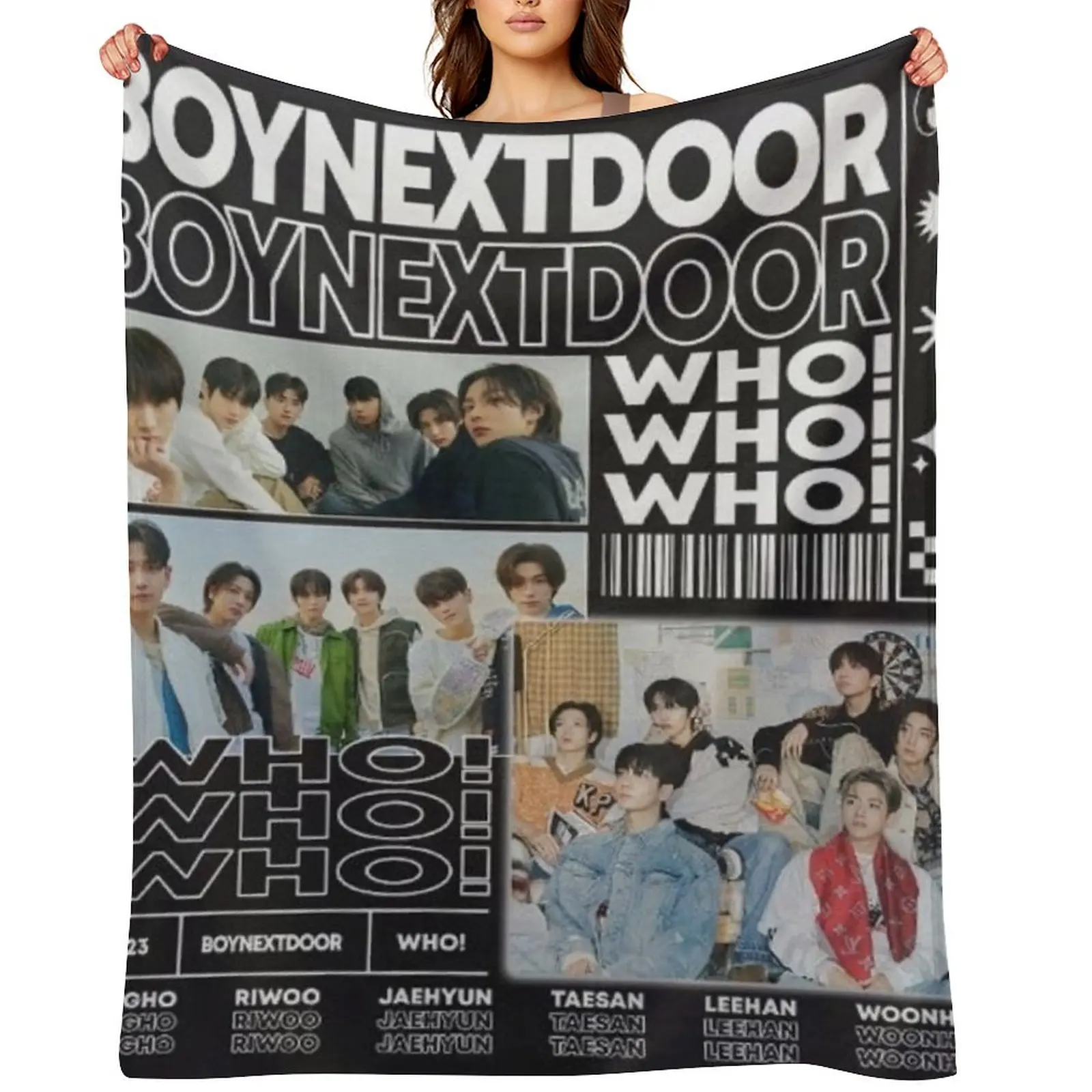 

BOYNEXTDOOR black and white hot sexy concept kpop boy group members poster JAEHYUN, SUNGHO, RIWOO, TAESAN, LEEHAN, Throw Blanket