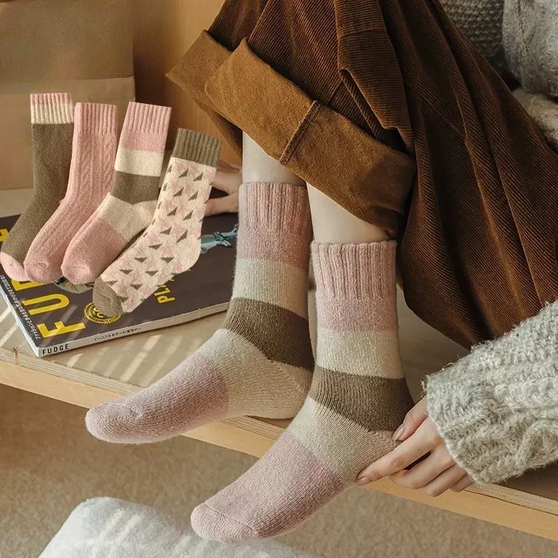 4 pairs of women's autumn winter thick warm mid tube socks sweet breathable sweat absorbing simple comfortable casual socks
