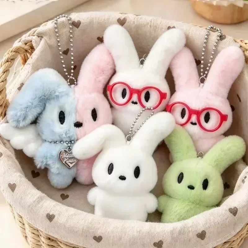 Color Blocked Rabbit Plush Pendant Sweet Cool Style Bag Pendant Keychain Gift for Girlfriend