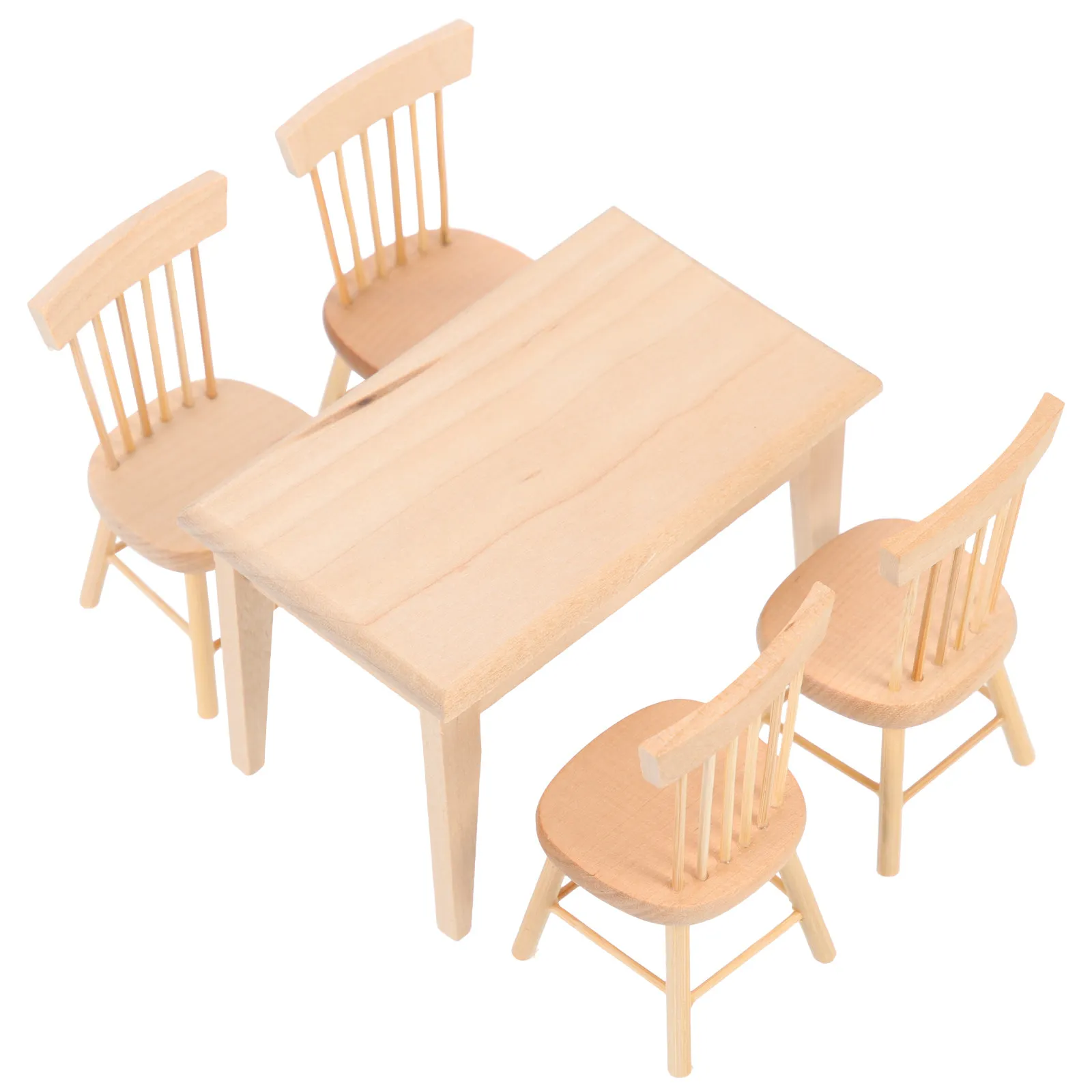 

1Set Miniature Oak Wooden Dining Table Chairs Perfect Mini House Accessory 112 Scale Small Wood Furniture Ornament for Kids Play