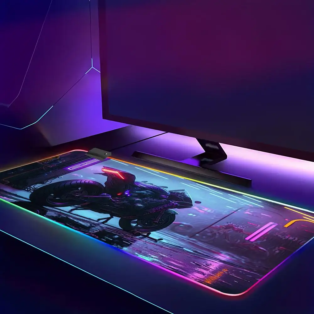 Cool Motorcycle XXL RGB Gaming Mouse Pad Desk Mat HD Gamer Accessories Large LED Light PC Computer