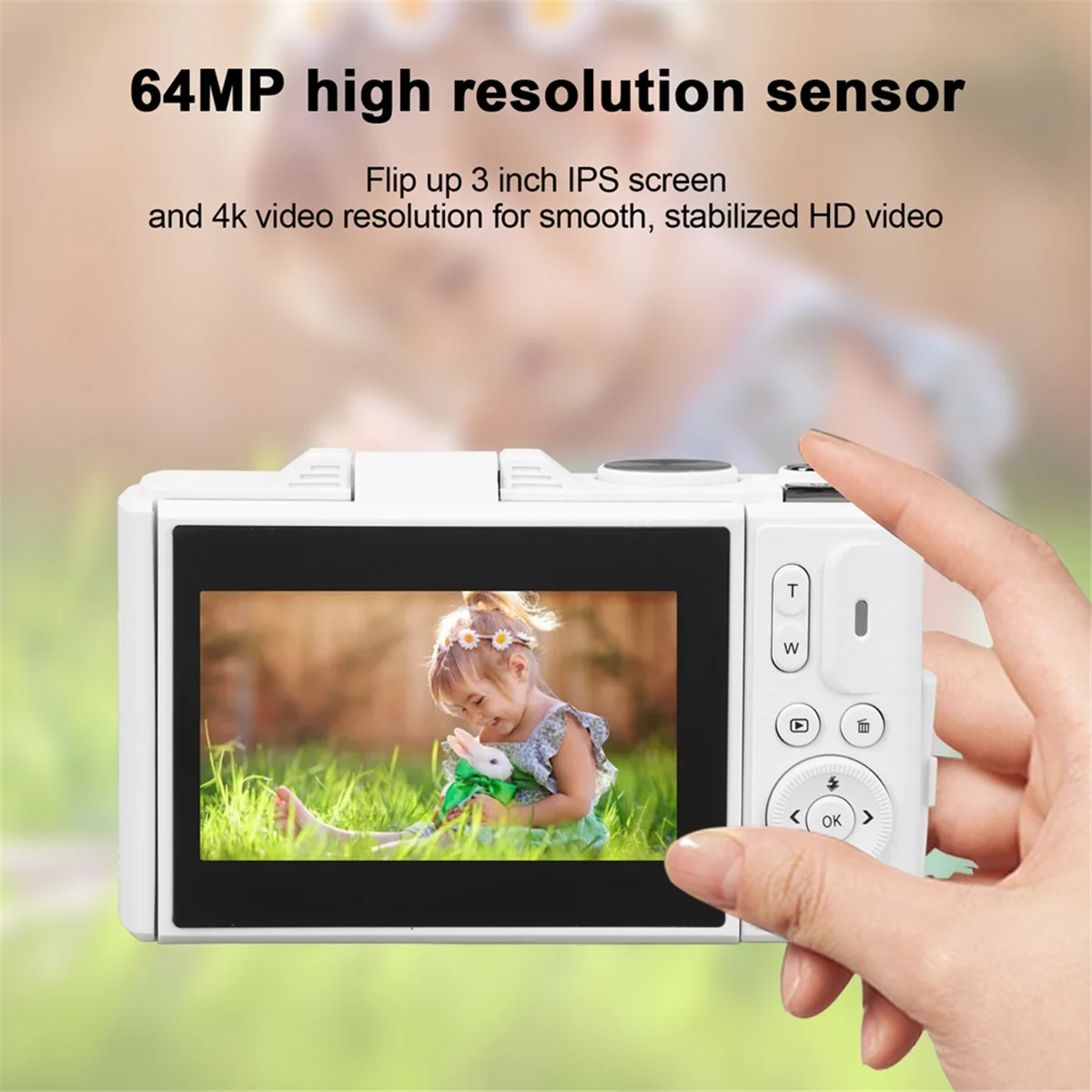 Reliable! Retro Digital Camera 64MP Stabilization Video Pause Function 3 Inch IPS Screen Digital Camera for Vlogging White