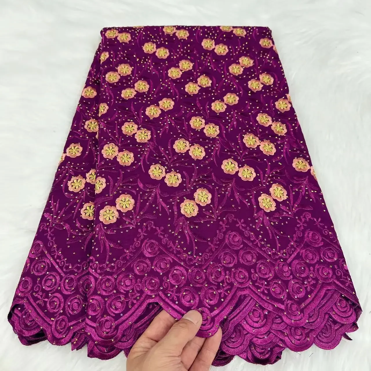 

Purple Swiss Lace Fabric High Quality 2024 Latest Sewing Materials Fashion Summer Wedding Dresses for Women Pure Cotton Fabric