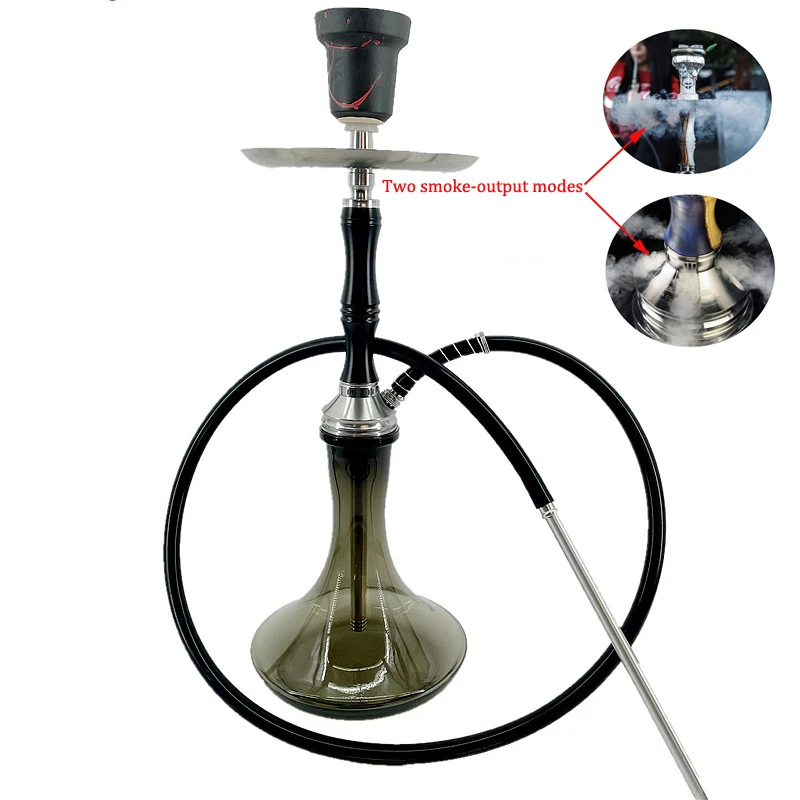 23.2inch Hookah Shisha Full Set With Black Glass Base Aluminum Shaft Single Hose Two Smoke Output Modes Narguile Chicha Complet