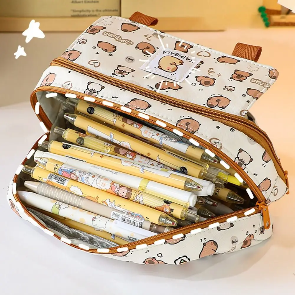 Creative Three-layer Pen Bag Large Capacity Multifunctional Stationery Bag Capybara Pen Box School Office