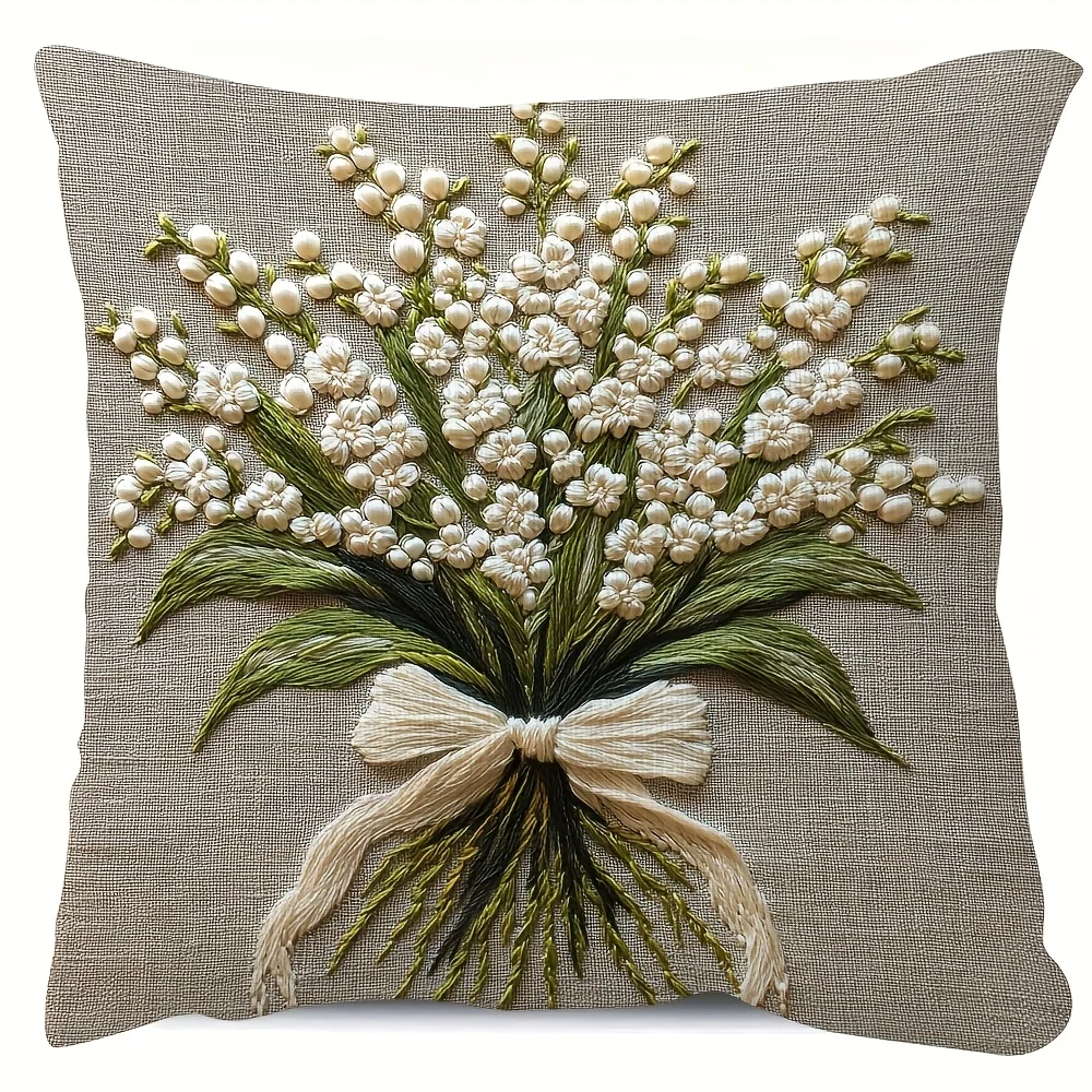 Double Sided Vintage Lily of the Valley Pillow Cover  Flower Print Soft Throw Pillow Case for Home Decor Gift