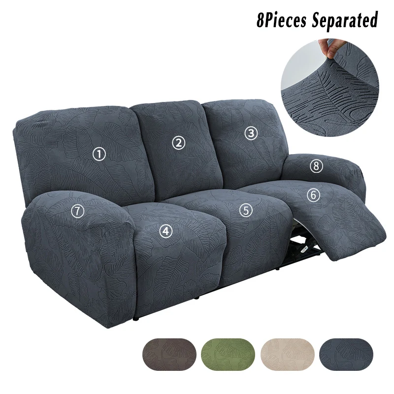 1/2/3 Seater Split Recliner Sofa Cover Solid Color Jacquard Armchair Covers for Reclining Sofa Elastic Slipcover for Living Room
