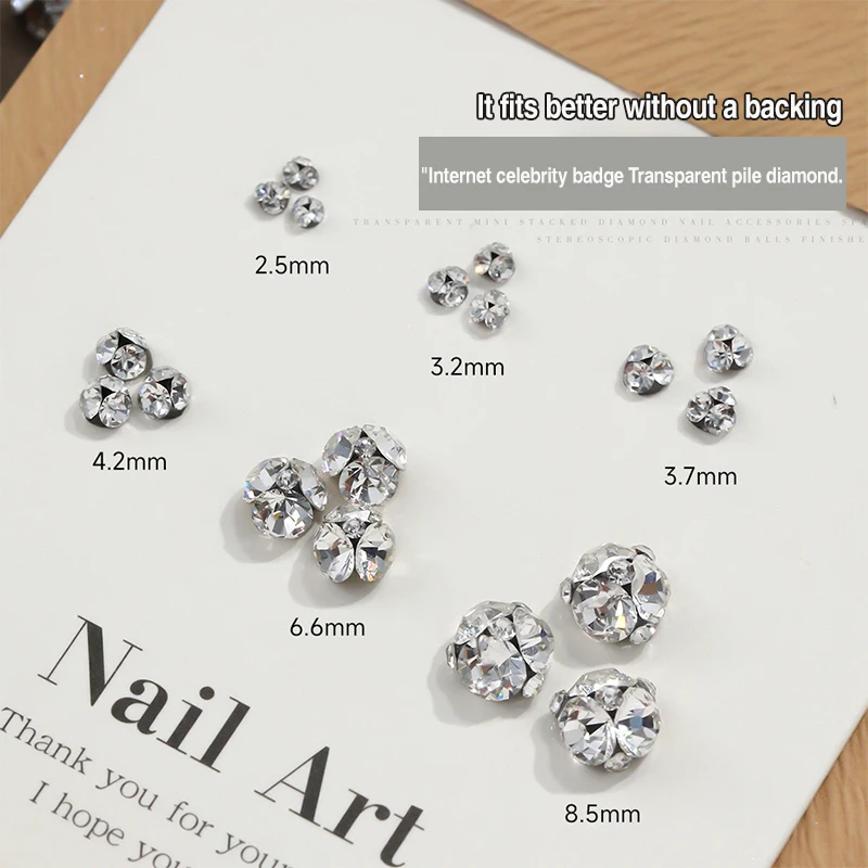 10 stks K9 3D Wit Helder Sparkle Boor Stapel Diamanten Sieraden Decoraties 2-6mm Mini Nail Art Steentjes manicure DIY Accessoires