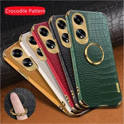 Crocodile Plating Case For OPPO A78 A58 A38 A18 A98 5G A17 A57 A57S A77S A96 A76 A16 A54S A74 Protective Cover Ring Holder Coque