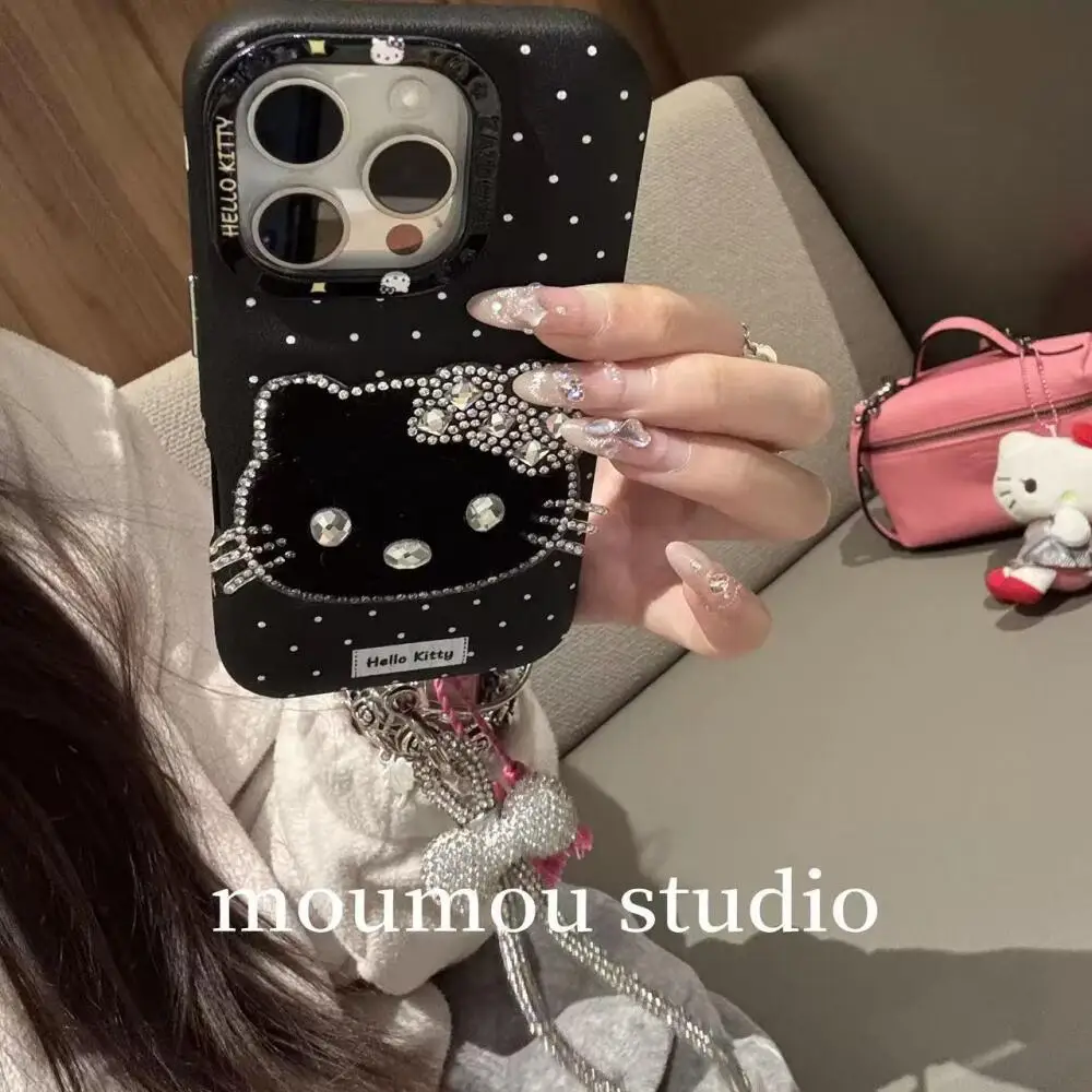 Kawaii مرحبا كيتي قضية الهاتف المحمول آيفون 12 13 14 15 16 برو ماكس لطيف Kt سانريو أبل جراب هاتف مع قلادة أفخم هدية