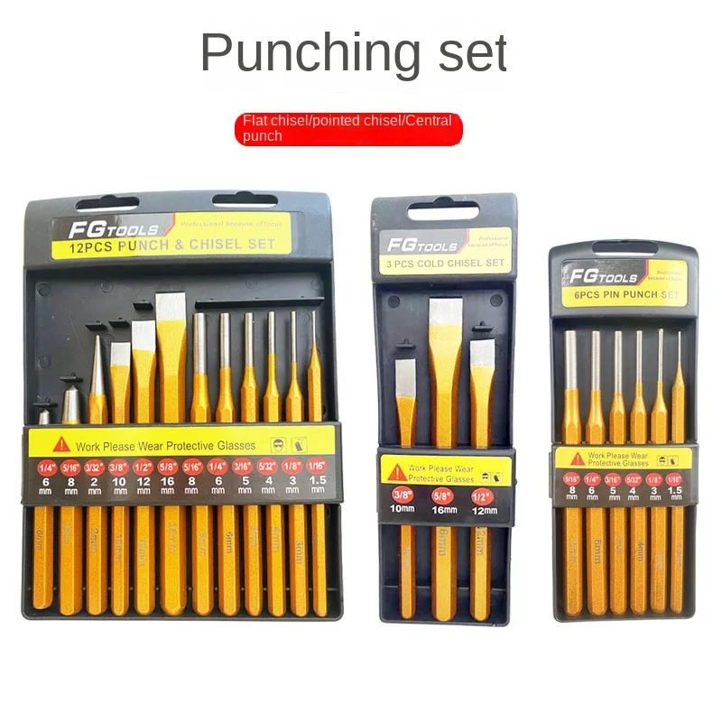 Punching Chisel Tool Set, Hardware, Iron, Special, 12 Pcs Steel, Flat Cone