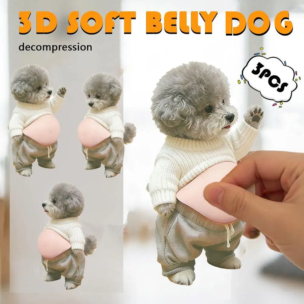 3pcs 3D Soft Toy Stress Relief Multi-functional Home Guardian Wall Bump Proof Self-Adhesive Squeezable Cute Dog