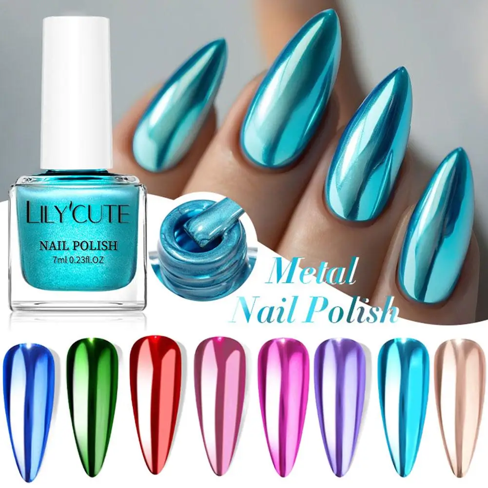 Metallic Mirror Nail Polish Shiny Chrome Effect Liquid Metal Painting Drawing Gel Varnish DIY Nail Art Decoration